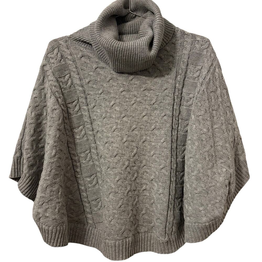 THML Women's Gray Cable Knit Turtleneck Poncho Sweater S